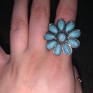 Teal flower ring